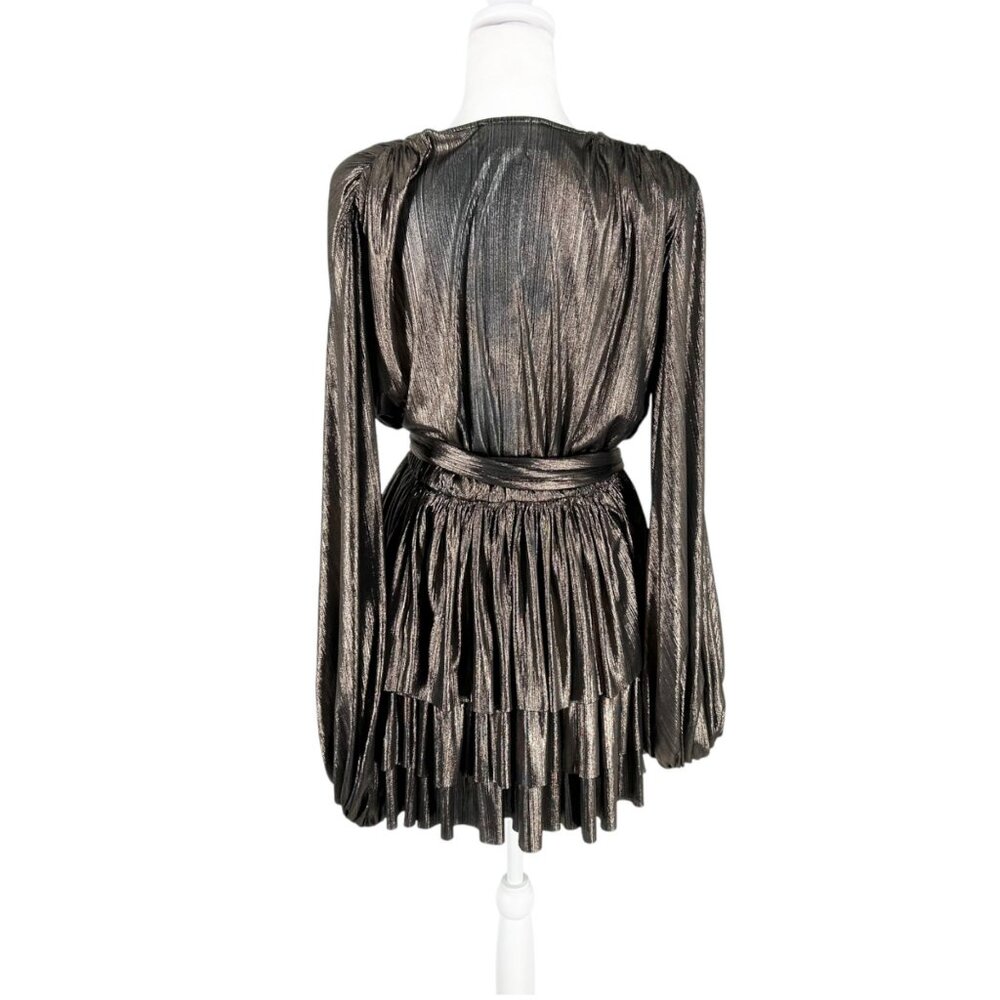 Bronx & Banco Bedouin Metallic Gold Tie Waist Mini Dress - Picture 3 of 9